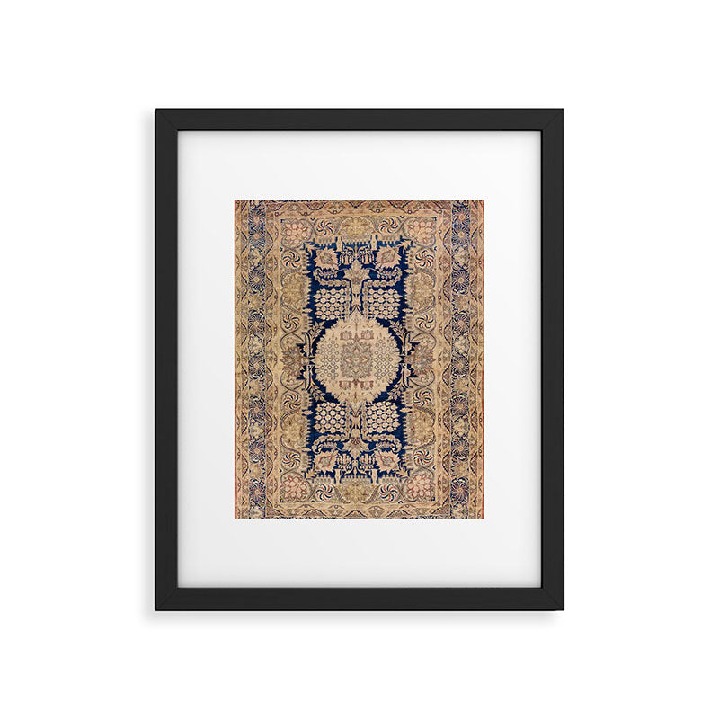 Antique Persian Navy Blue & Gold Beige Kerman Rug Print Framed Art Print Gallery Image 5