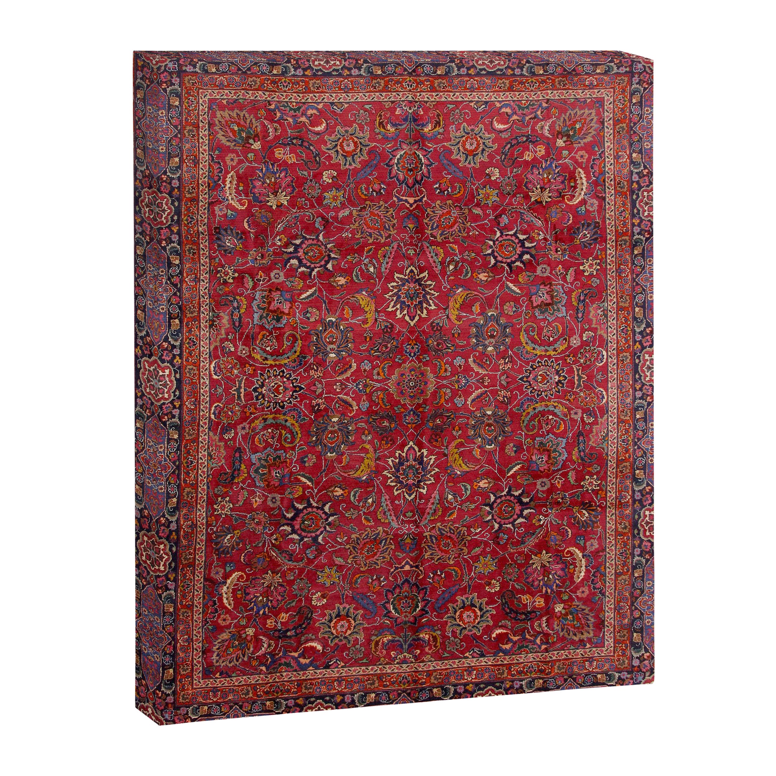 Antique Persian Rug Dark Wine Red Mashad Canvas Print Gallery Image 6
