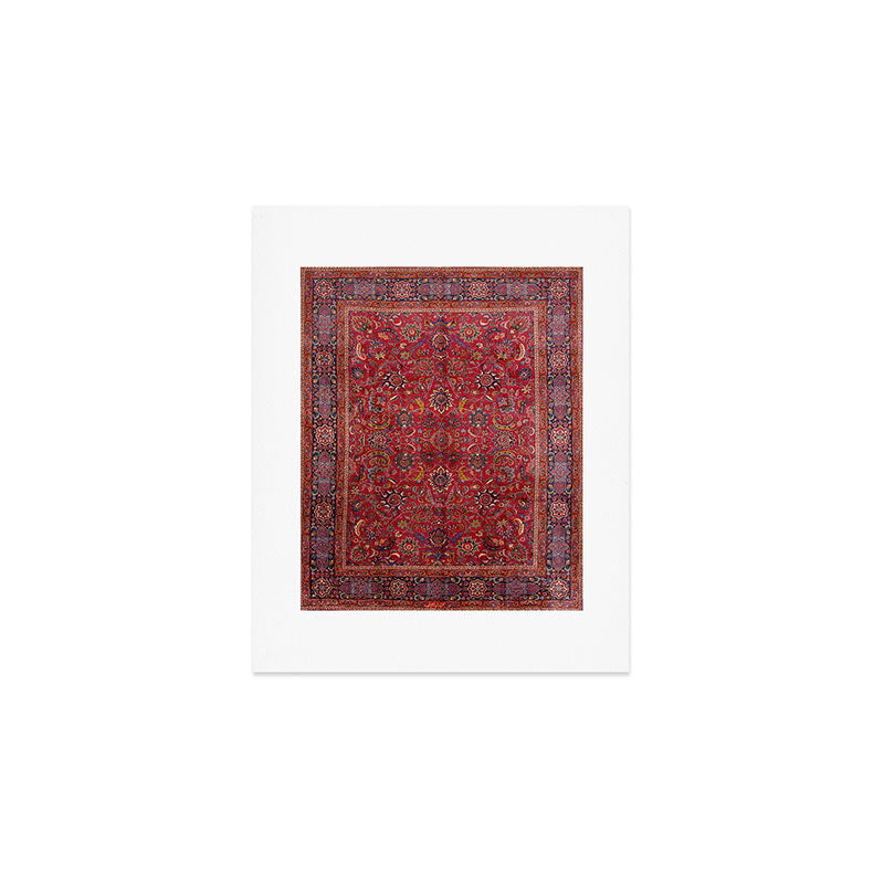 Antique Persian Rug Dark Wine Red Mashad Art Print Gallery Image 1