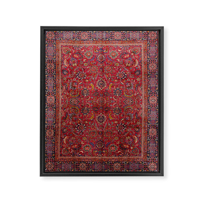Antique Persian Rug Dark Wine Red Mashad Framed Canvas Print Gallery Image 1