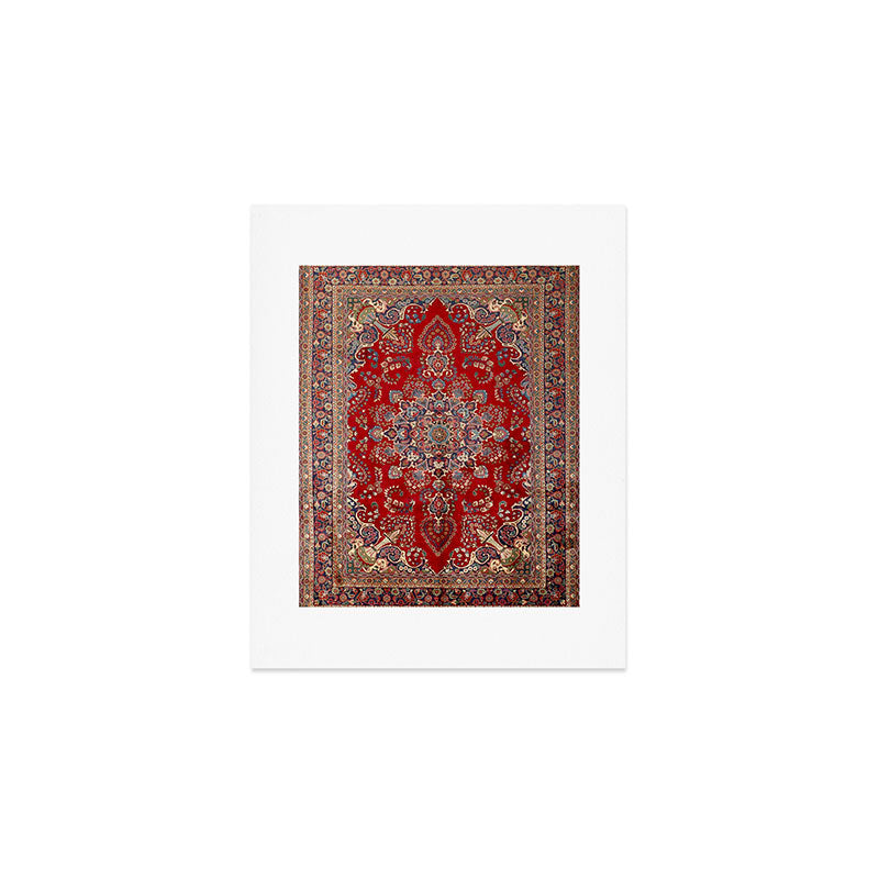Antique Persian Rug Dark Wine Red Mashad  Art Print Gallery Image 1