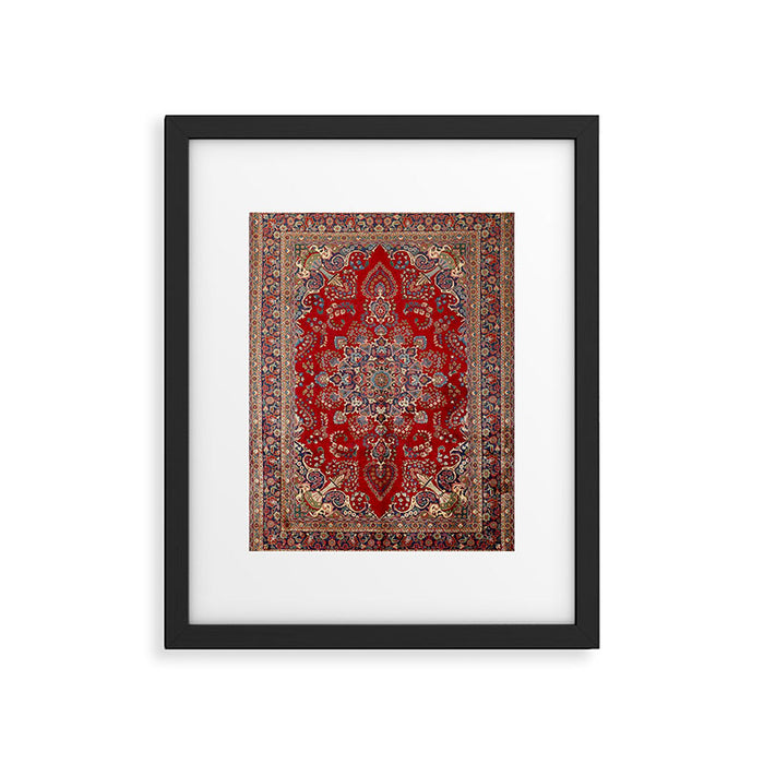 Antique Persian Rug Dark Wine Red Mashad  Framed Art Print Gallery Image 1