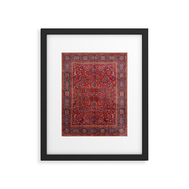 Antique Persian Rug Dark Wine Red Mashad Framed Art Print Gallery Image 5