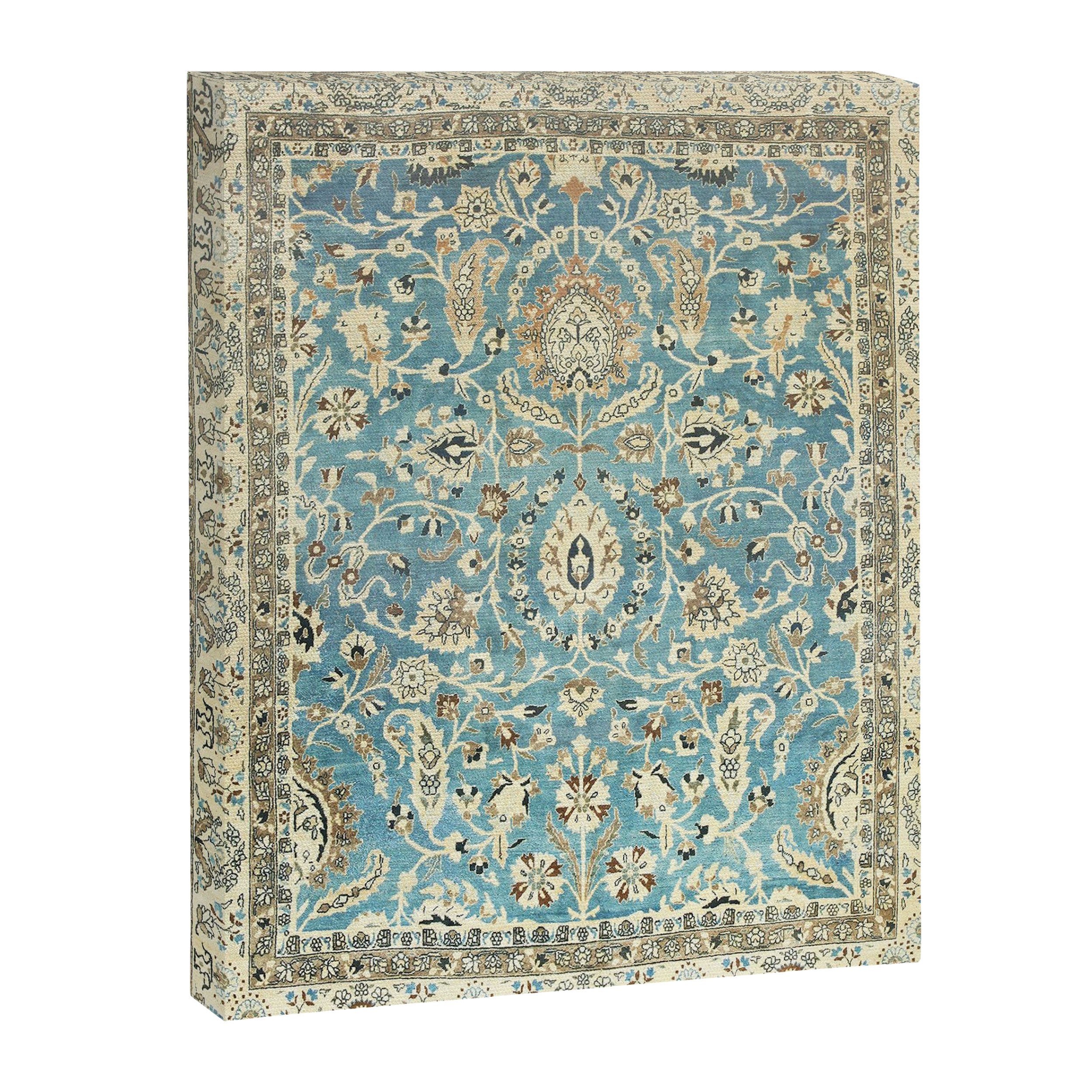 Antique Persian Rug Pastel Blue Cream Canvas Print Gallery Image 6