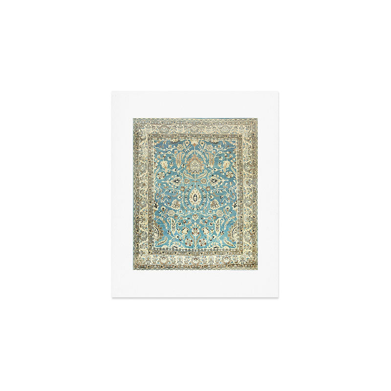 Antique Persian Rug Pastel Blue Cream Art Print Gallery Image 1