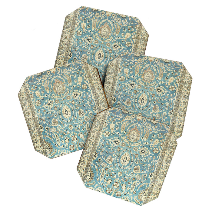 Antique Persian Rug Pastel Blue Cream Coaster Gallery Image 1