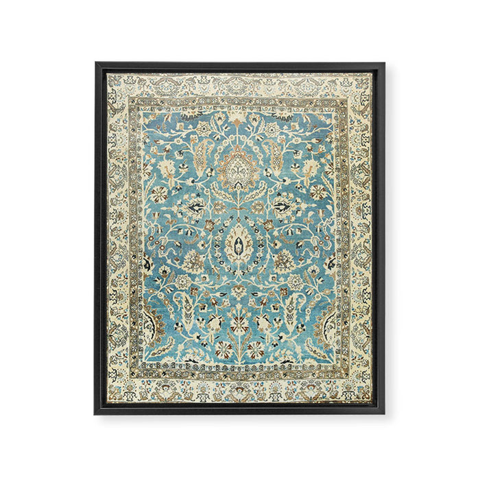 Antique Persian Rug Pastel Blue Cream Framed Canvas Print Gallery Image 1