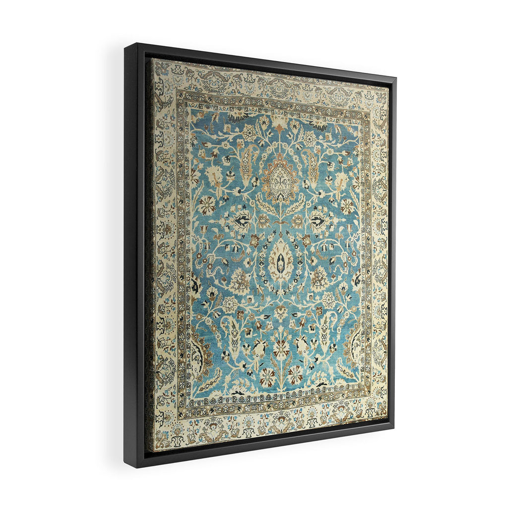 Antique Persian Rug Pastel Blue Cream Framed Canvas Print Gallery Image 2