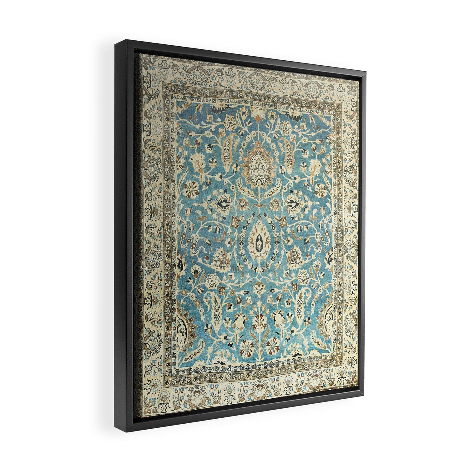 Antique Persian Rug Pastel Blue Cream Framed Canvas Print Gallery Image 2