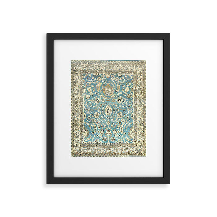 Antique Persian Rug Pastel Blue Cream Framed Art Print Gallery Image 1