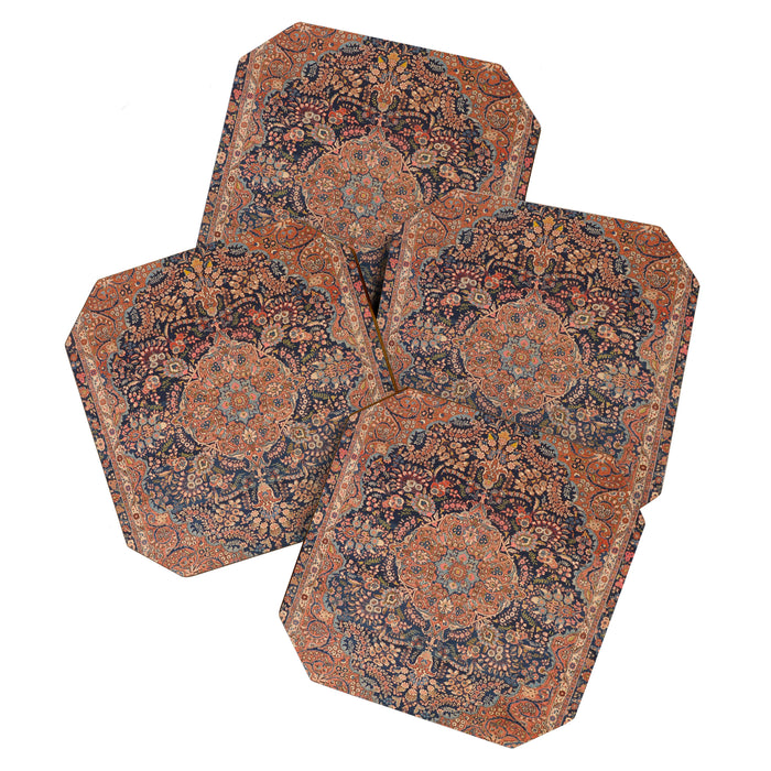 Antique Persian Tabriz Rust Red & Blue Coaster Gallery Image 1