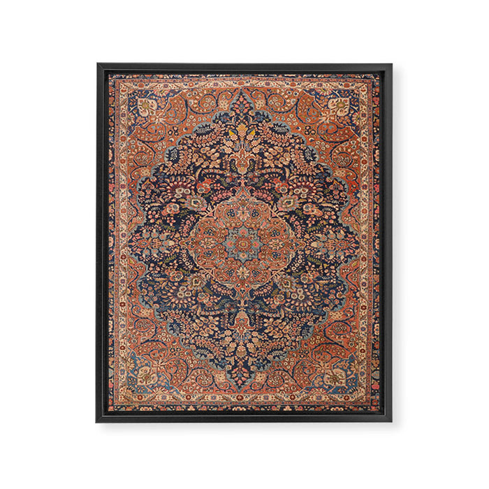 Antique Persian Tabriz Rust Red & Blue Framed Canvas Print Gallery Image 1