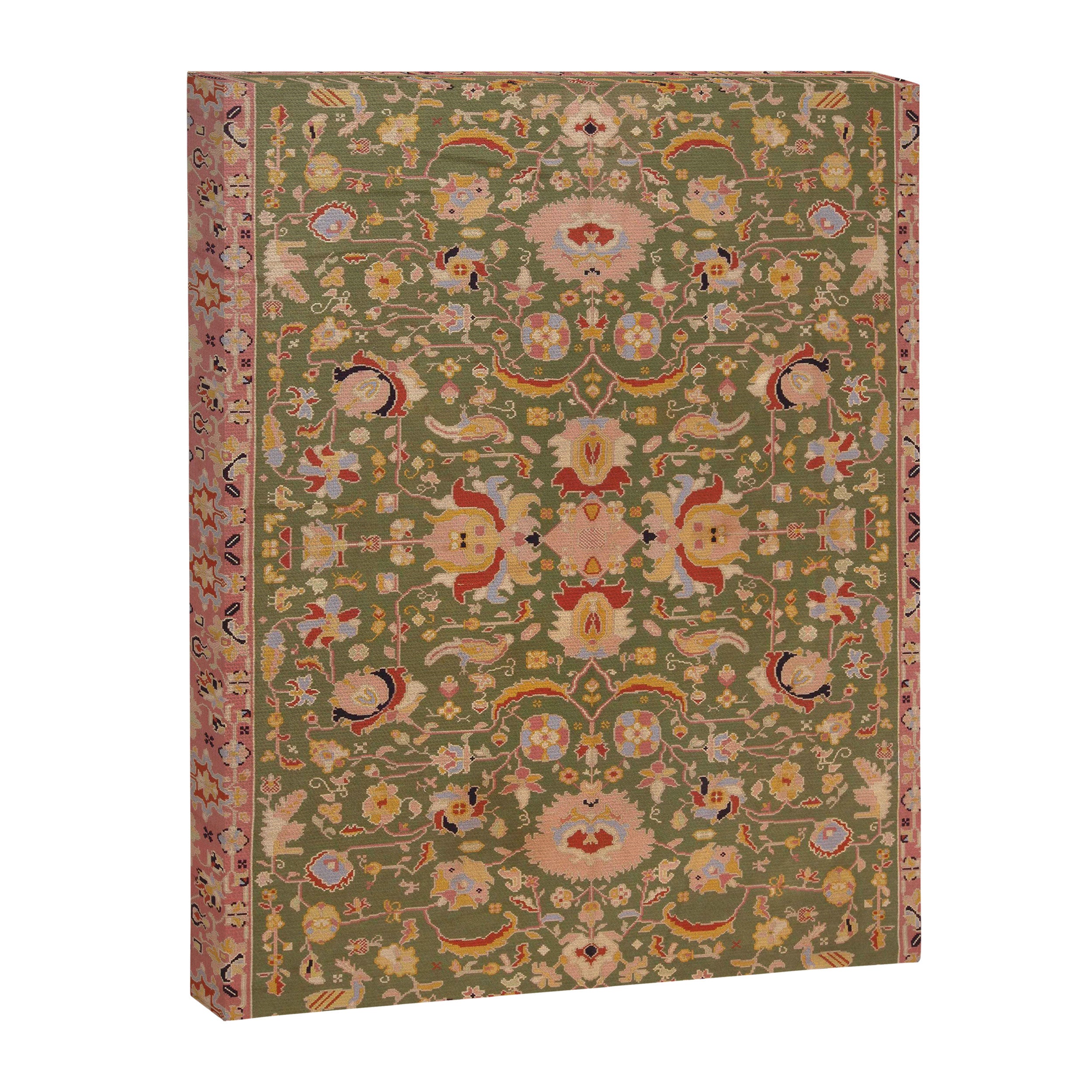 Antique Portuguese Needlepoint Rose Green Pattern Canvas Print Gallery Image 6