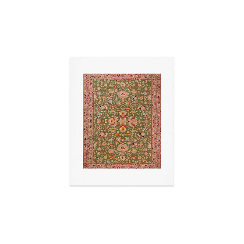 Antique Portuguese Needlepoint Rose Green Pattern Art Print Gallery Image 1