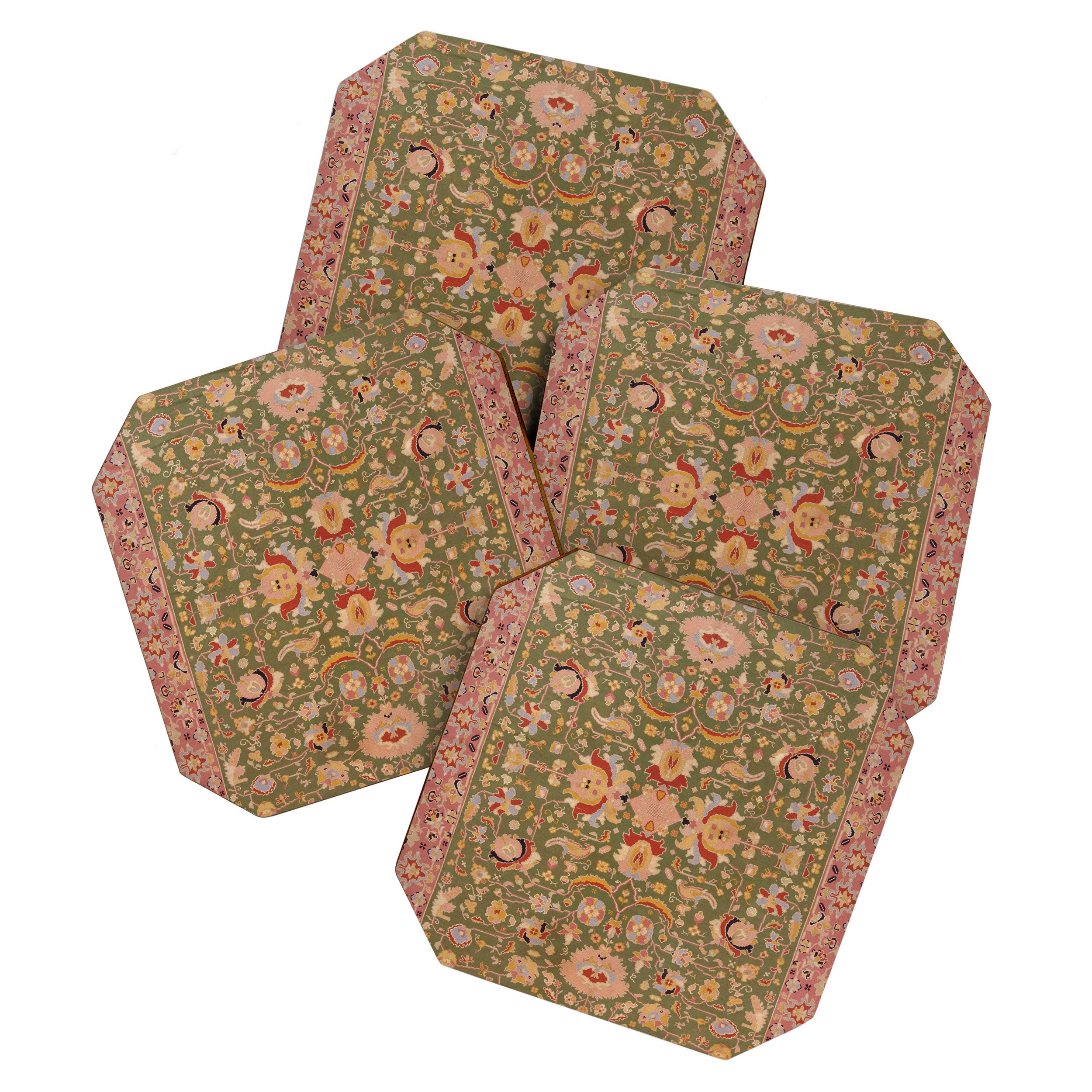 Antique Portuguese Needlepoint Rose Green Pattern Coaster Gallery Image 1