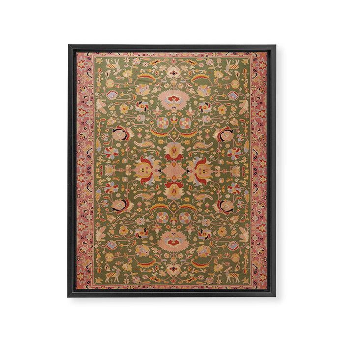 Antique Portuguese Needlepoint Rose Green Pattern Framed Canvas Print Gallery Image 1
