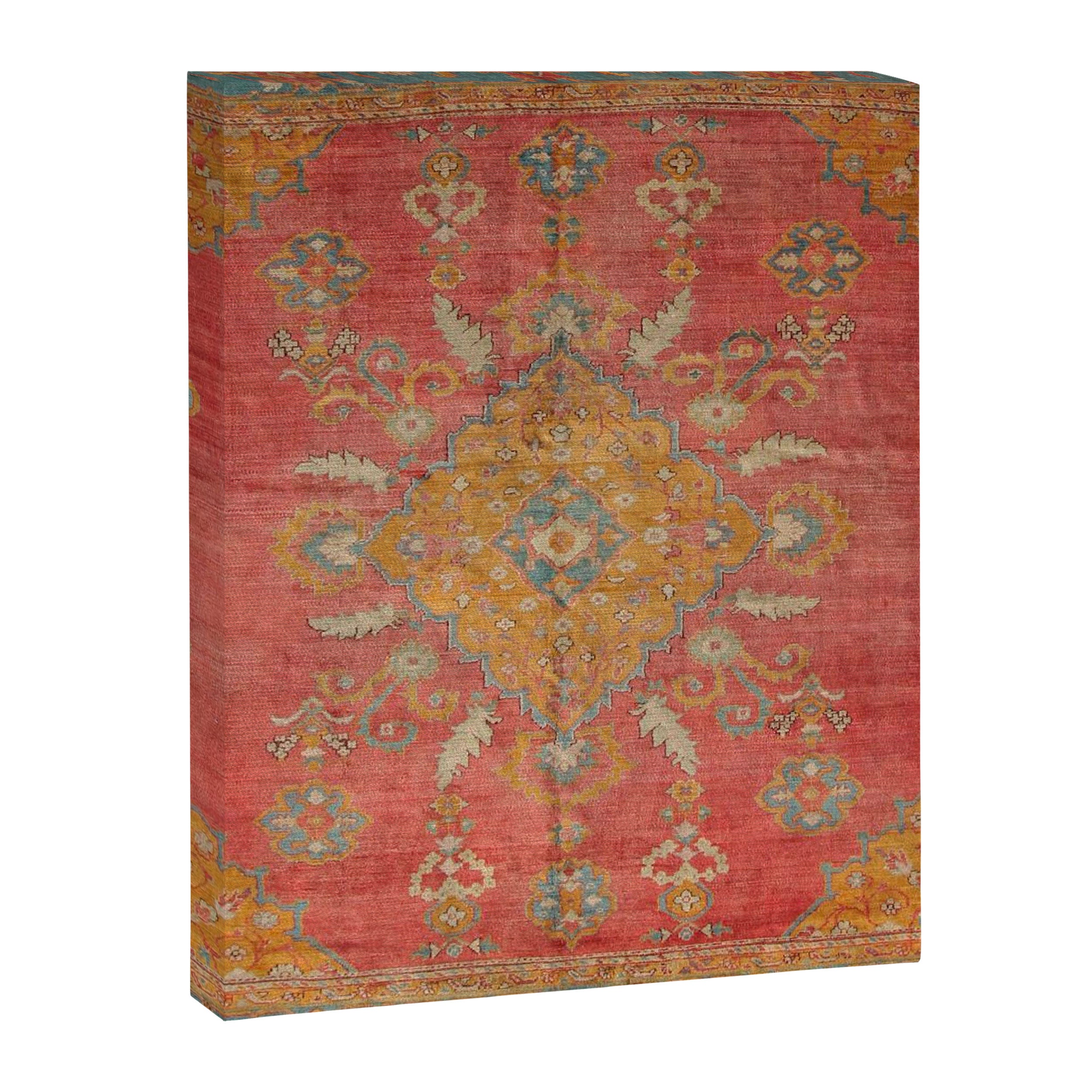 Antique Warm Coral Red & Burnt Orange Turkish Oushak Rug Print Canvas Print Gallery Image 8
