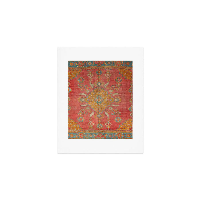 Antique Warm Coral Red & Burnt Orange Turkish Oushak Rug Print Art Print Gallery Image 1