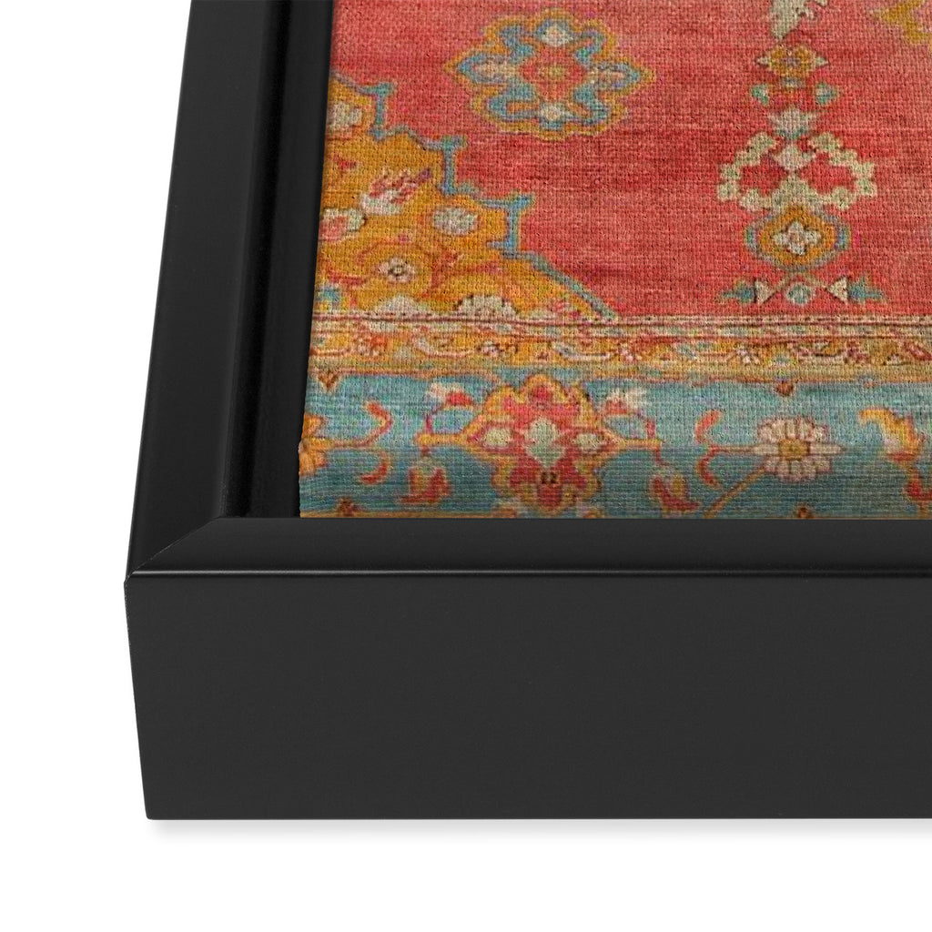 Antique Warm Coral Red & Burnt Orange Turkish Oushak Rug Print Framed Canvas Print Gallery Image 3