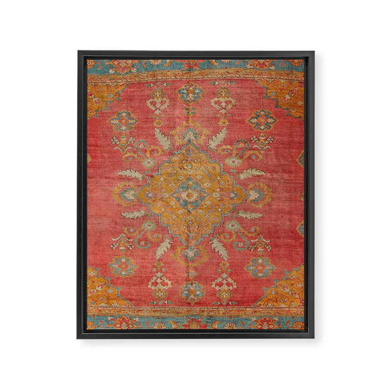 Antique Warm Coral Red & Burnt Orange Turkish Oushak Rug Print Framed Canvas Print Gallery Image 8