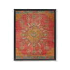 Antique Warm Coral Red & Burnt Orange Turkish Oushak Rug Print Framed Canvas Print Gallery Image 8