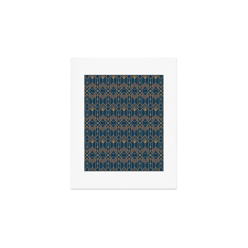 Art Deco Abstract Navy Blue & Gold Pattern Art Print Gallery Image 1