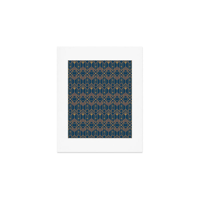 Art Deco Abstract Navy Blue & Gold Pattern Art Print Gallery Image 1