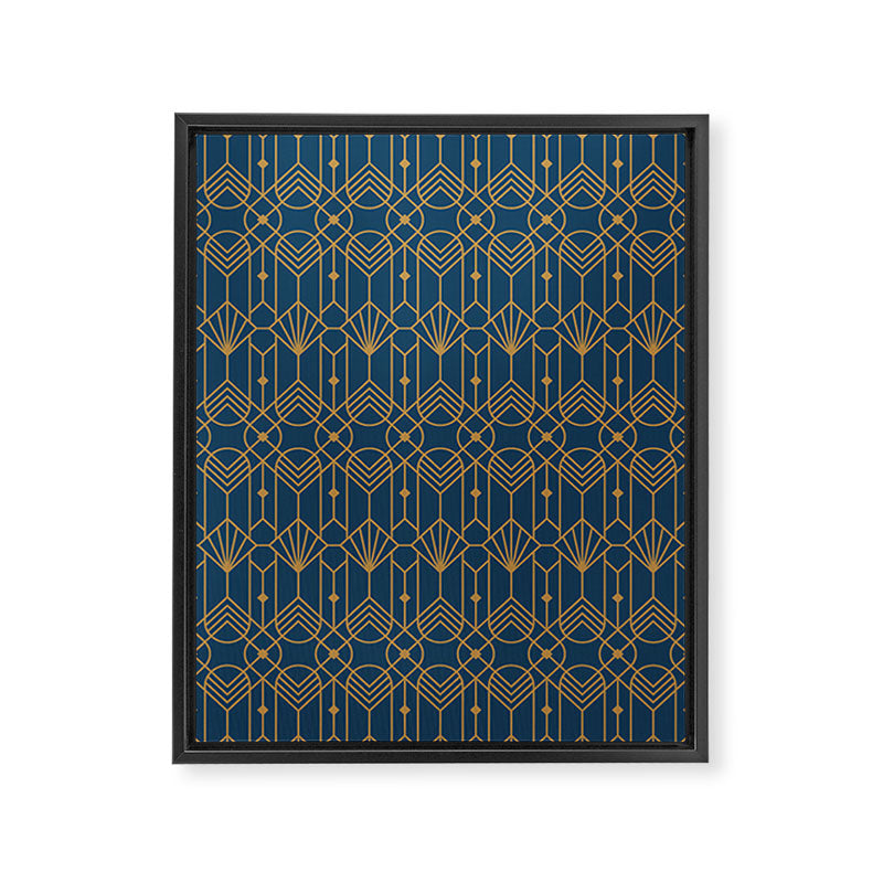 Art Deco Abstract Navy Blue & Gold Pattern Framed Canvas Print Gallery Image 8