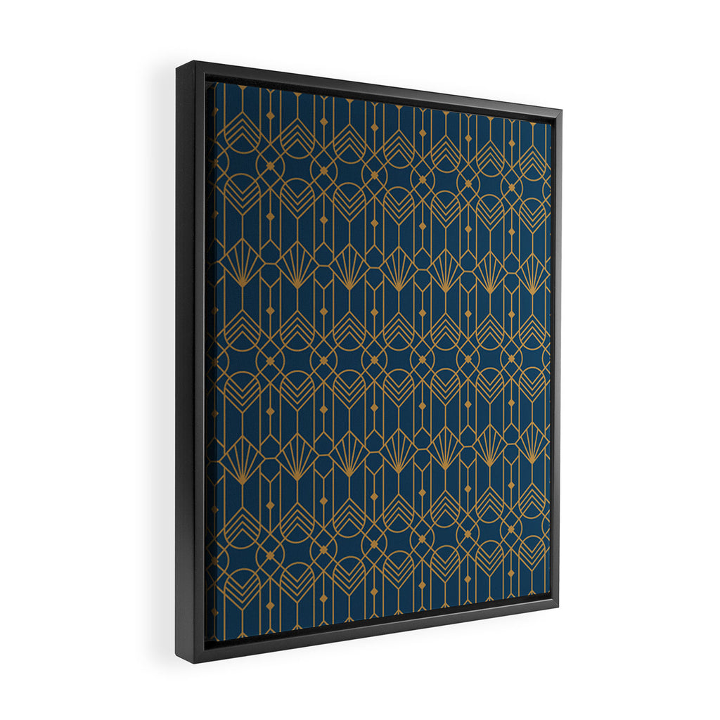 Art Deco Abstract Navy Blue & Gold Pattern Framed Canvas Print Gallery Image 2