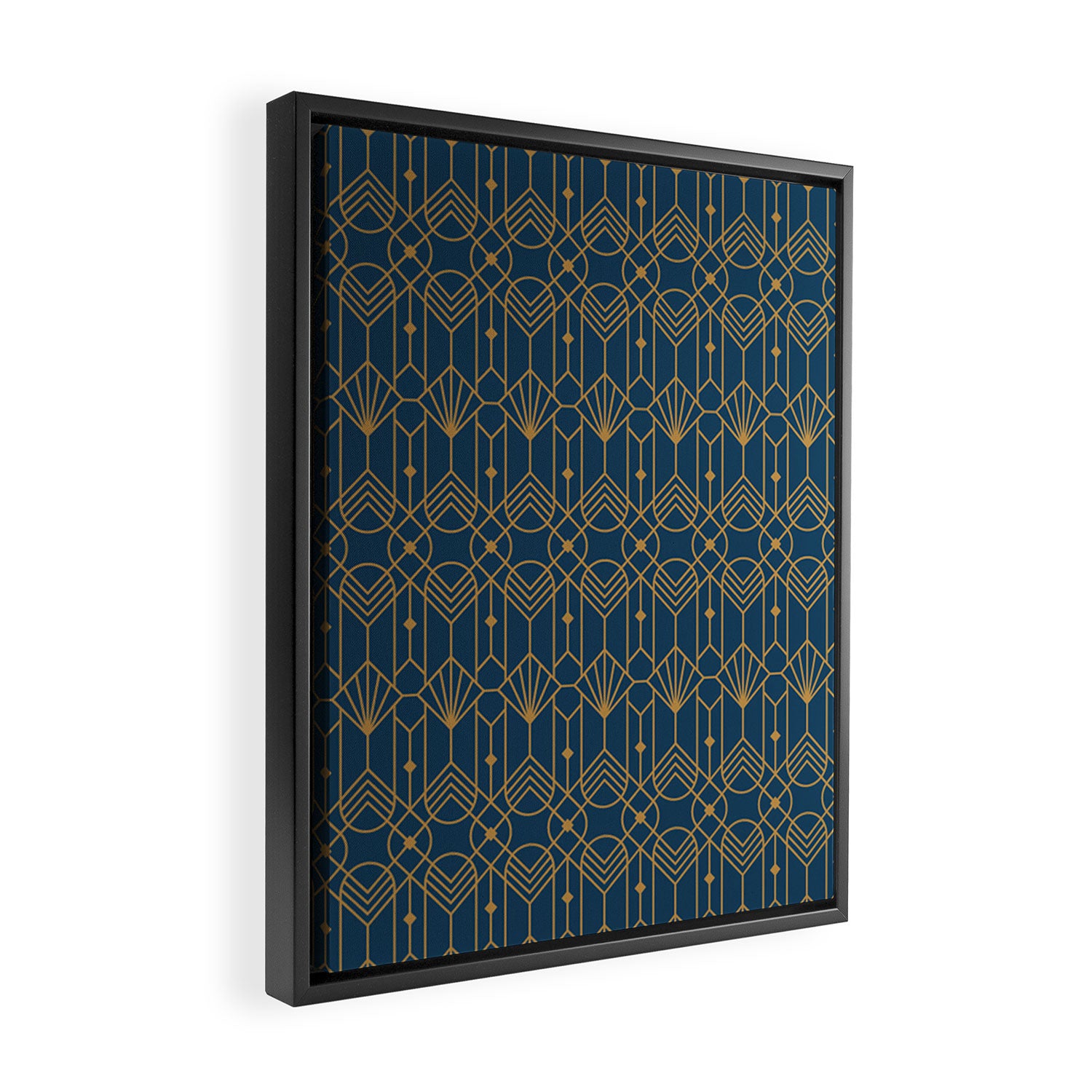 Art Deco Abstract Navy Blue & Gold Pattern Framed Canvas Print Gallery Image 2