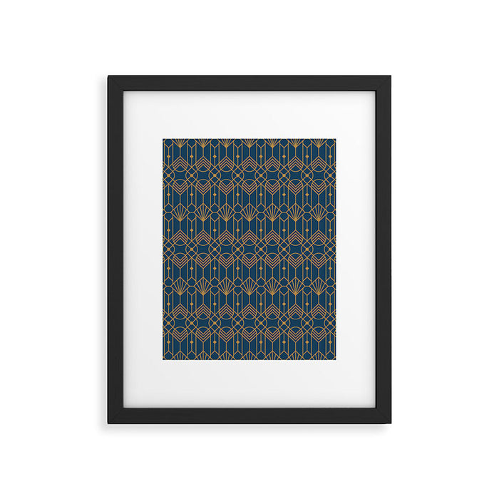 Art Deco Abstract Navy Blue & Gold Pattern Framed Art Print Gallery Image 1