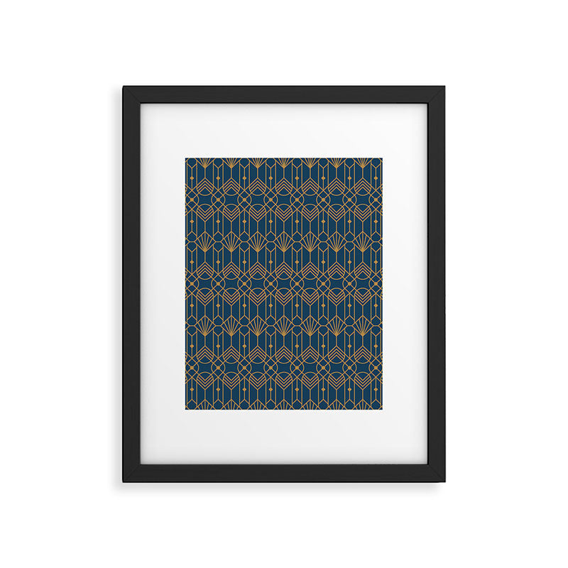 Art Deco Abstract Navy Blue & Gold Pattern Framed Art Print Gallery Image 6