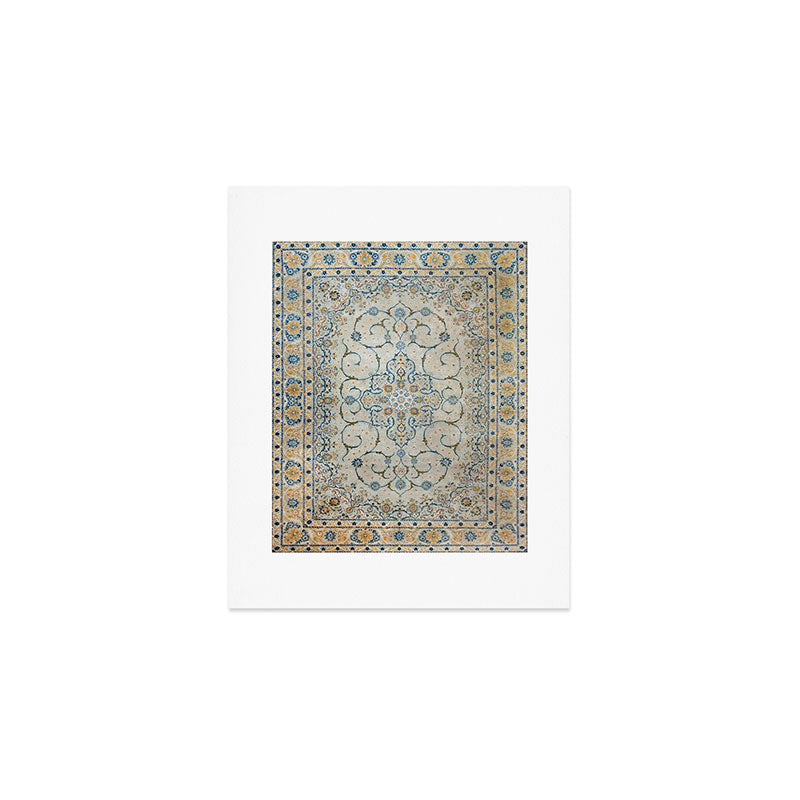 Art Deco Antique Kashan Powder Blue & Pale Gold Art Print Gallery Image 1