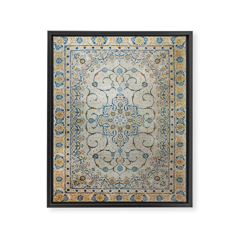 Art Deco Antique Kashan Powder Blue & Pale Gold Framed Canvas Print Gallery Image 6