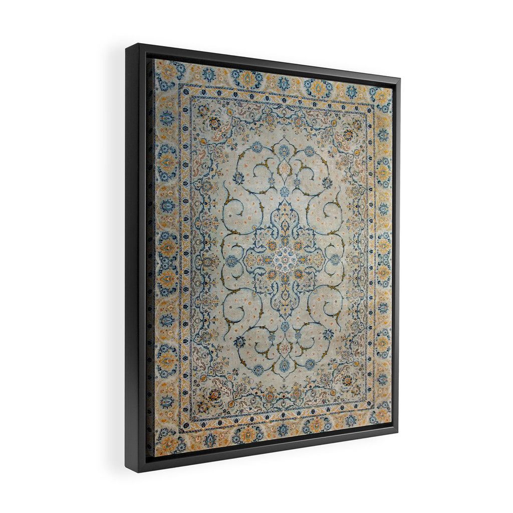 Art Deco Antique Kashan Powder Blue & Pale Gold Framed Canvas Print Gallery Image 2