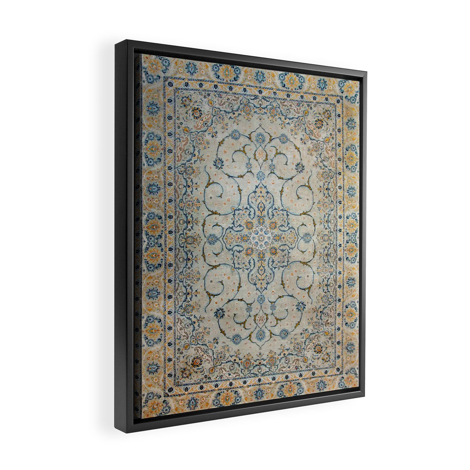 Art Deco Antique Kashan Powder Blue & Pale Gold Framed Canvas Print Gallery Image 2