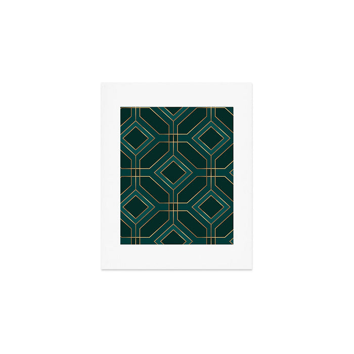 Art Deco Emerald Green & Gold Geometric Pattern Art Print Gallery Image 1