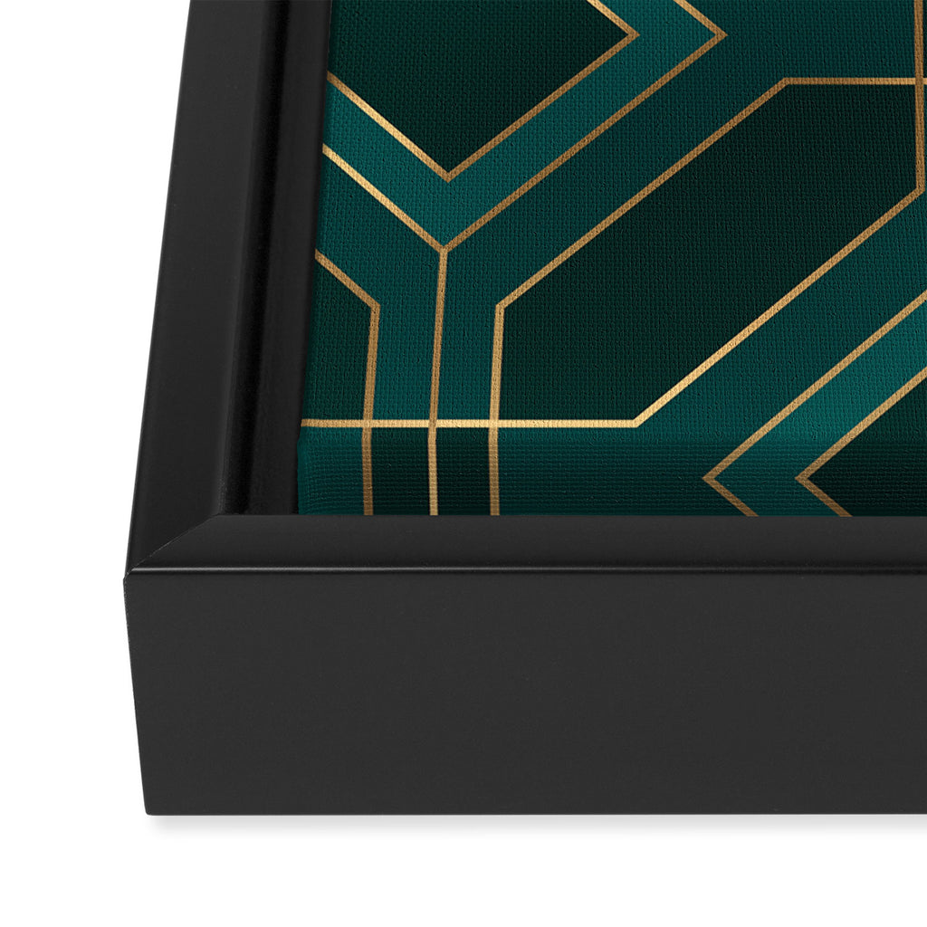 Art Deco Emerald Green & Gold Geometric Pattern Framed Canvas Print Gallery Image 3