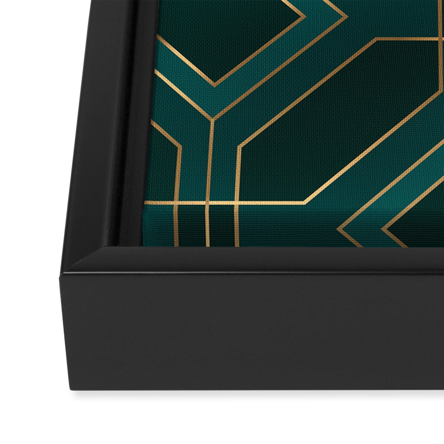 Art Deco Emerald Green & Gold Geometric Pattern Framed Canvas Print Gallery Image 3