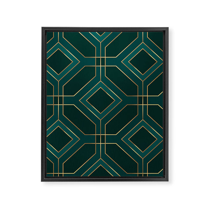Art Deco Emerald Green & Gold Geometric Pattern Framed Canvas Print Gallery Image 1