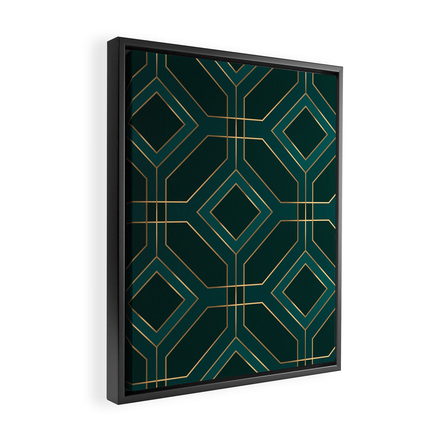 Art Deco Emerald Green & Gold Geometric Pattern Framed Canvas Print Gallery Image 2