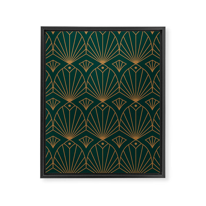 Art Deco Emerald Green & Gold Pattern Framed Canvas Print Gallery Image 1