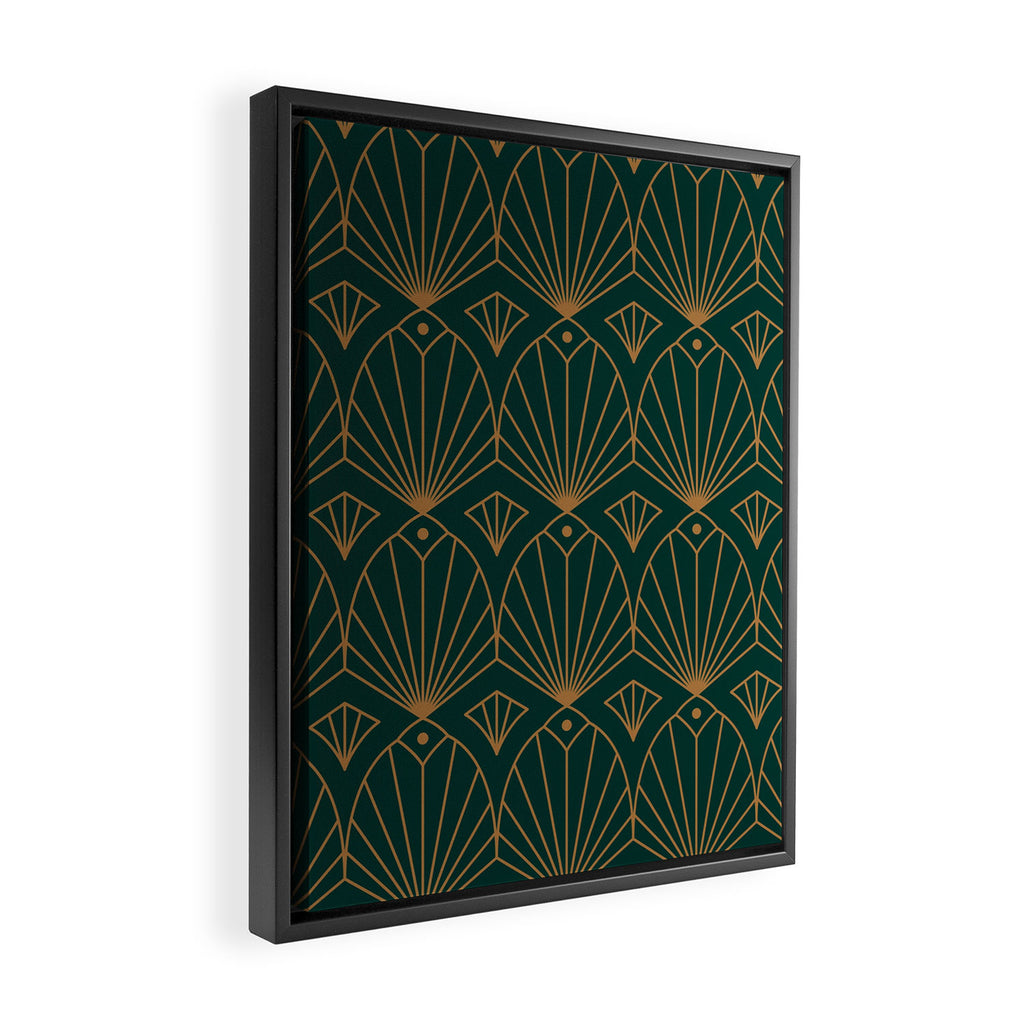 Art Deco Emerald Green & Gold Pattern Framed Canvas Print Gallery Image 2