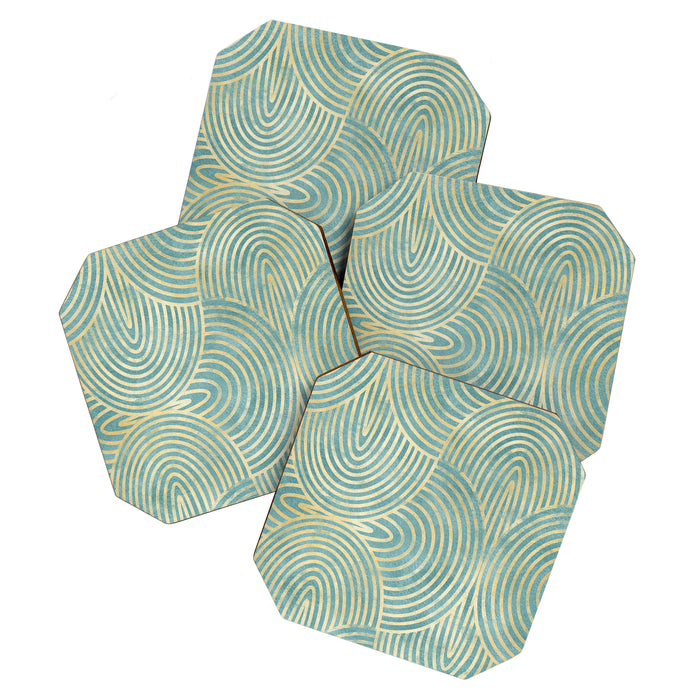 Art Deco Mint Green & Gold Pattern Coaster Gallery Image 1
