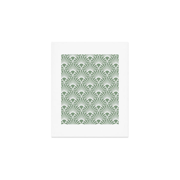 Art Deco Sage Green & White Abstract Fan Pattern Art Print Gallery Image 1