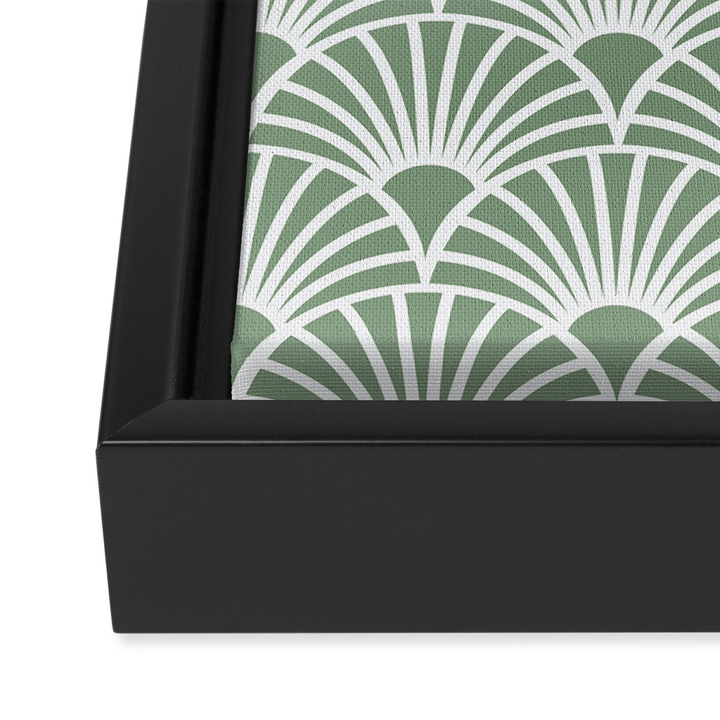 Art Deco Sage Green & White Abstract Fan Pattern Framed Canvas Print Gallery Image 3