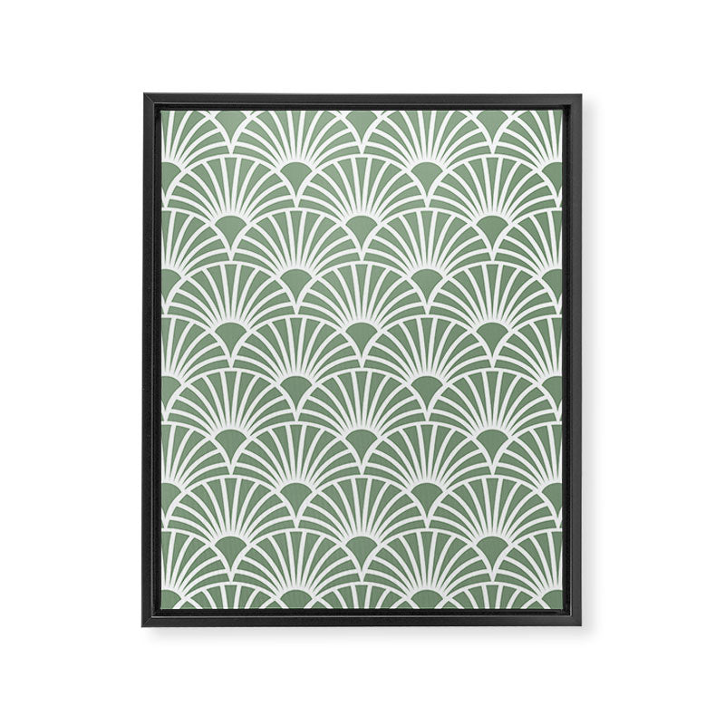 Art Deco Sage Green & White Abstract Fan Pattern Framed Canvas Print Gallery Image 6