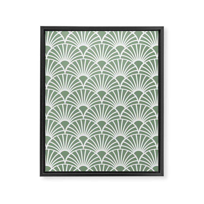 Art Deco Sage Green & White Abstract Fan Pattern Framed Canvas Print Gallery Image 1