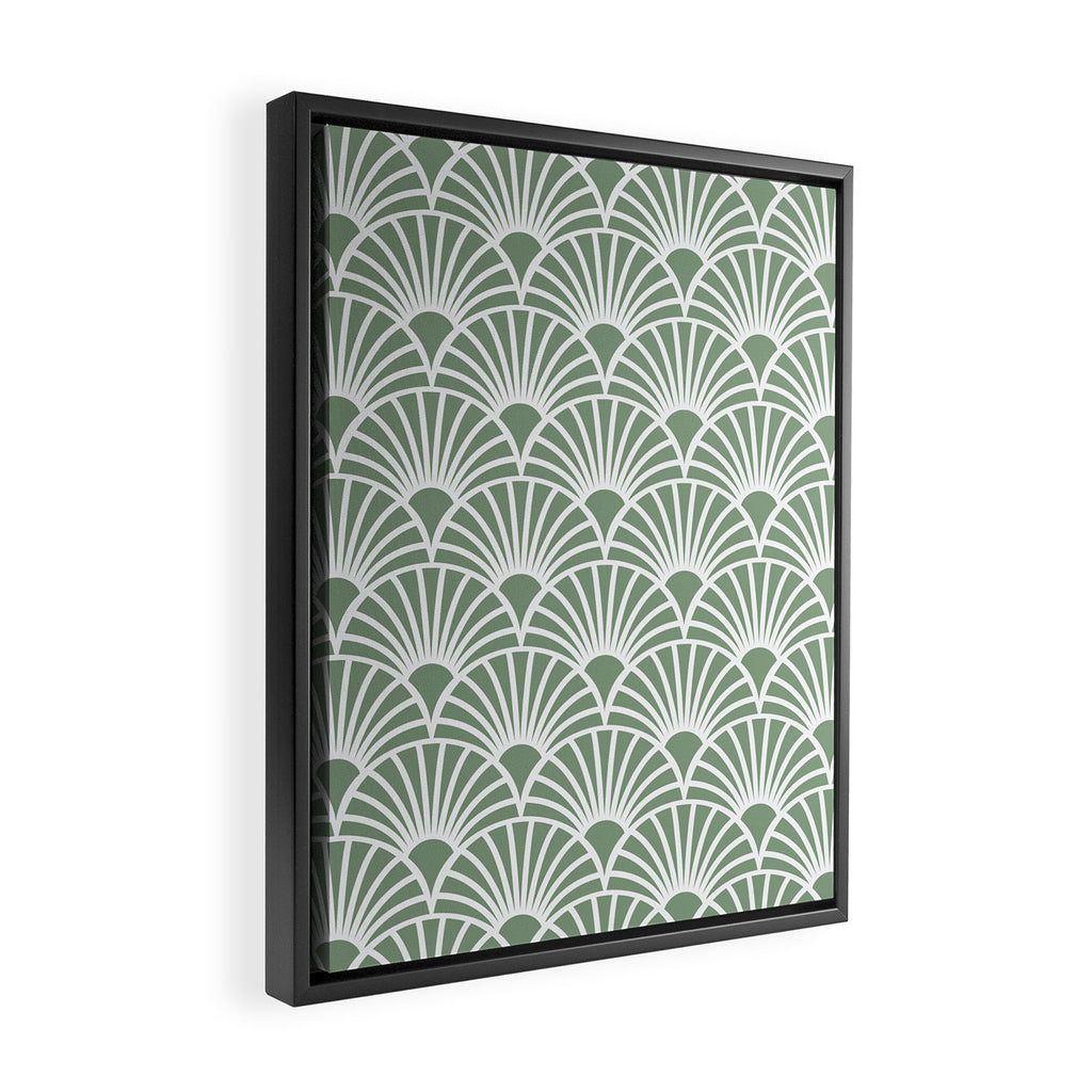 Art Deco Sage Green & White Abstract Fan Pattern Framed Canvas Print Gallery Image 2
