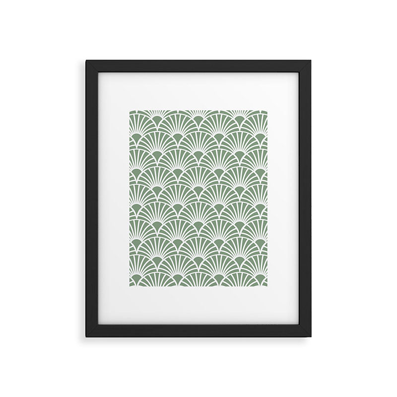 Art Deco Sage Green & White Abstract Fan Pattern Framed Art Print Gallery Image 5